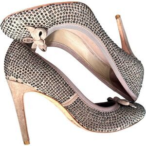TORY BURCH Phoenix 100mm Pump SoHo Lux Suede Leather Rhinestone Stiletto Shoes D